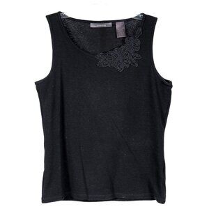 Liz Claiborne Floral Cami Top Petite S Black Embroidered Stretch Base Layer